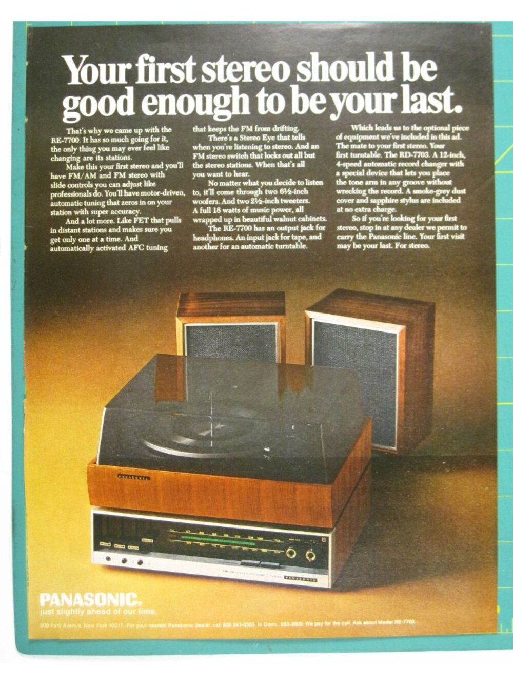 Print Ad Panasonic Stereo RE-7700 FM/AM Record Player Cabinet Vintage 1960s AD